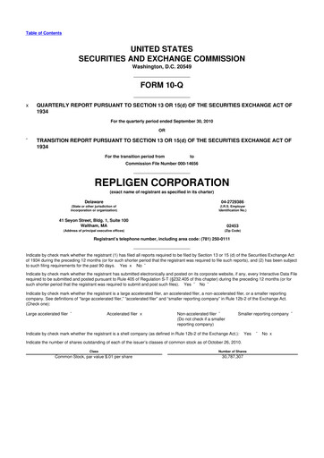 Thumbnail Repligen
 10-Q Quarterly Report FY 