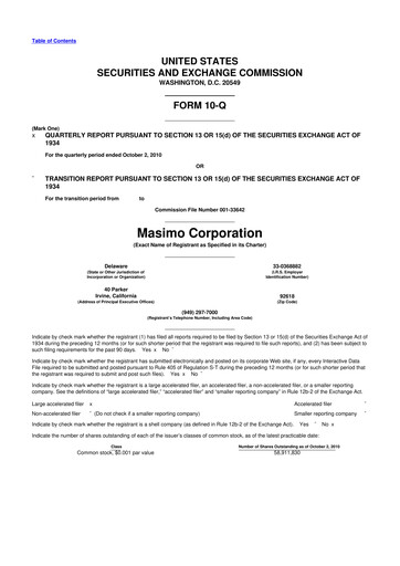 Thumbnail Masimo 10-Q Quarterly Report FY2010 