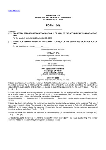 Thumbnail ResMed 10-Q Quarterly Report FY2011 