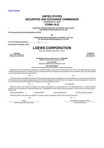 Thumbnail Loews Corporation
 10-Q Quarterly Report FY2010 