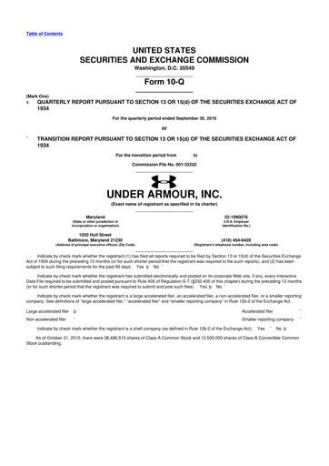 Thumbnail Under Armour
 10-Q Quarterly Report FY2010 