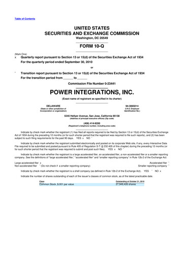 Thumbnail Power Integrations
 10-Q Quarterly Report FY2010 