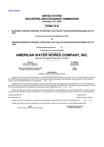 Thumbnail American Water 10-Q Quarterly Report FY2010 