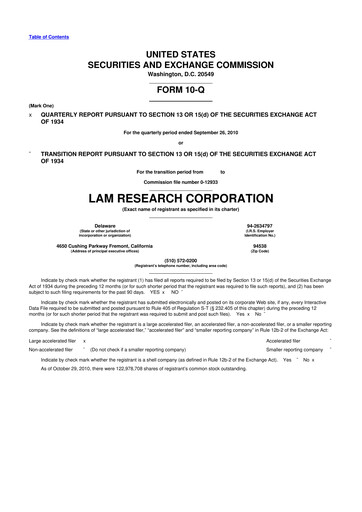 Thumbnail Lam Research 10-Q Quarterly Report FY2011 