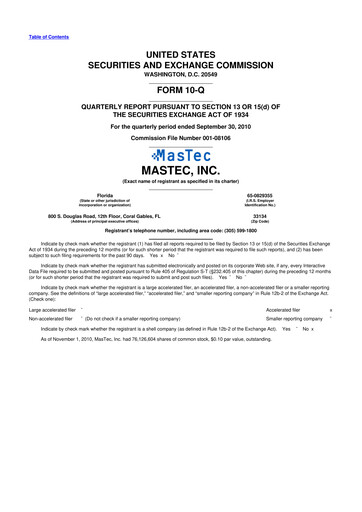 Thumbnail MasTec 10-Q Quarterly Report FY 