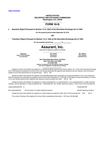 Thumbnail Assurant 10-Q Quarterly Report FY2010 