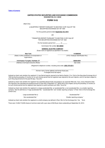 Vorschaubild General Electric 10-Q Quartalsbericht 2010 