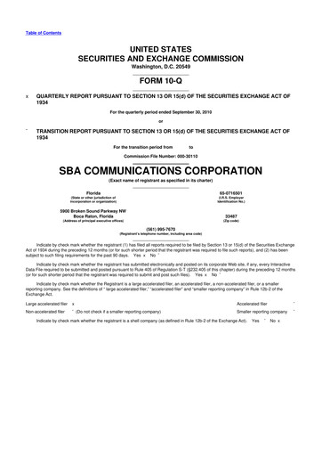 Thumbnail SBA Communications 10-Q Quarterly Report FY2010 