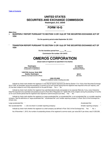 Thumbnail Omeros Corporation 10-Q Quarterly Report FY 