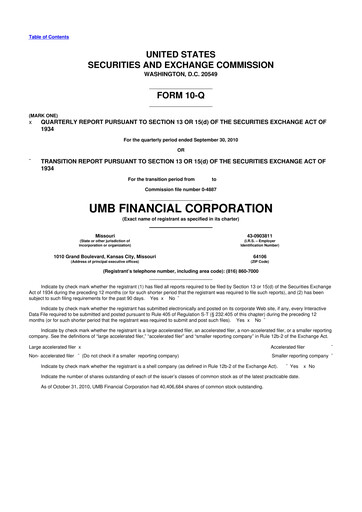 Thumbnail UMB Financial 10-Q Quarterly Report FY2010 