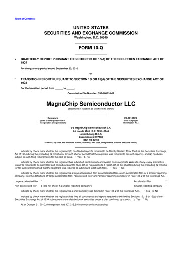 Miniature Magnachip Semiconductor 10-Q Rapport trimestriel  