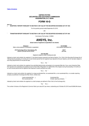 Thumbnail Ansys 10-Q Quarterly Report FY2010 