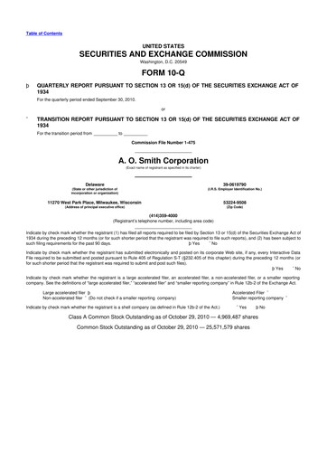 Thumbnail A. O. Smith 10-Q Quarterly Report FY2010 