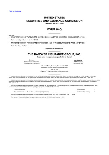 Thumbnail Hanover Insurance Group 10-Q Quarterly Report FY 
