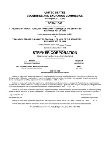 Thumbnail Stryker Corporation 10-Q Quarterly Report FY 