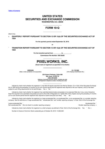 Thumbnail Pixelworks 10-Q Quarterly Report FY 