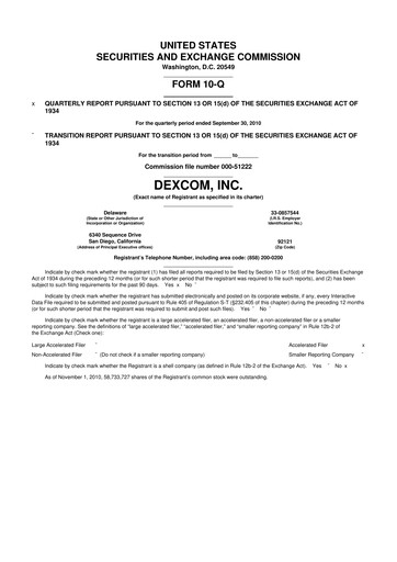 Thumbnail DexCom 10-Q Quarterly Report FY 