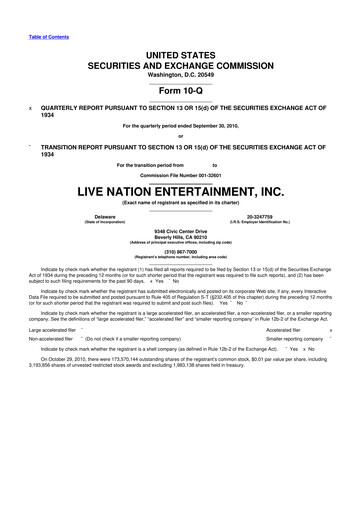 Thumbnail Live Nation
 10-Q Quarterly Report FY 