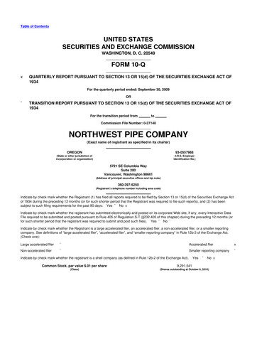 Miniature Northwest Pipe Company
 10-Q Rapport trimestriel  
