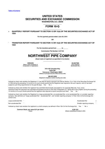 Miniature Northwest Pipe Company
 10-Q Rapport trimestriel  
