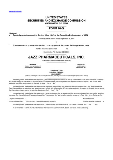 Vorschaubild Jazz Pharmaceuticals 10-Q Quartalsbericht  