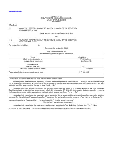Vorschaubild Philip Morris International 10-Q Quartalsbericht 2010 