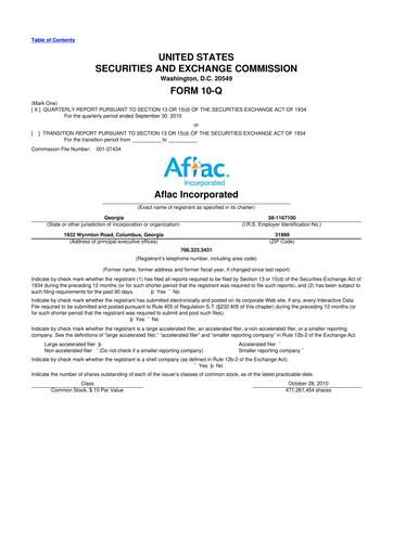 Thumbnail Aflac 10-Q Quarterly Report FY2010 