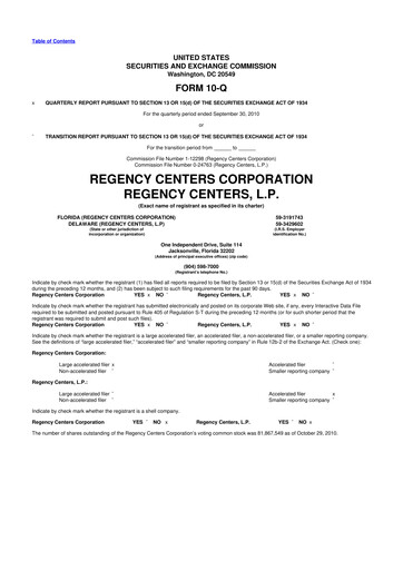 Thumbnail Regency Centers
 10-Q Quarterly Report FY2010 