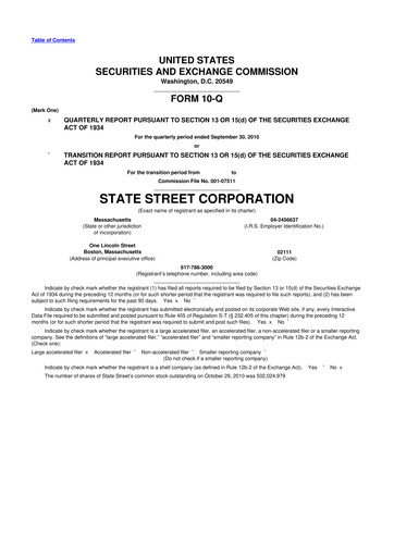 Thumbnail State Street Corporation
 10-Q Quarterly Report FY2010 