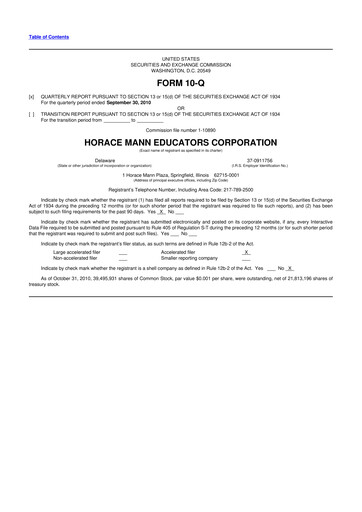 Thumbnail Horace Mann Educators 10-Q Quarterly Report FY 