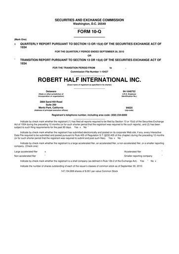 Thumbnail Robert Half 10-Q Quarterly Report FY2010 