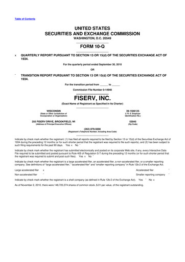 Thumbnail Fiserv 10-Q Quarterly Report FY2010 