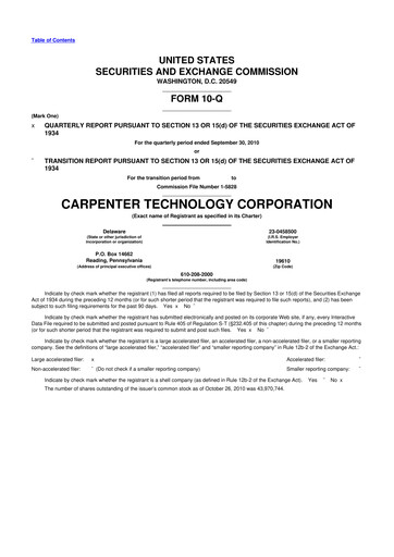 Thumbnail Carpenter Technology 10-Q Quarterly Report FY2011 