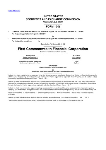 Thumbnail First Commonwealth Financial Corp 10-Q Quarterly Report FY2010 