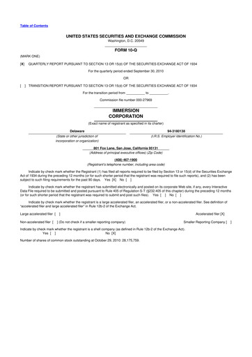 Thumbnail Immersion Corporation
 10-Q Quarterly Report FY 