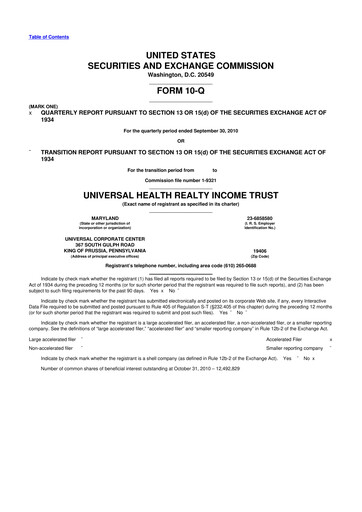 Thumbnail Universal Health Realty Income Trust 10-Q Quarterly Report FY 