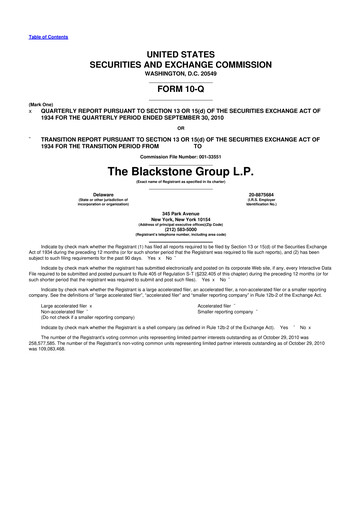 Thumbnail Blackstone Group 10-Q Quarterly Report FY2010 