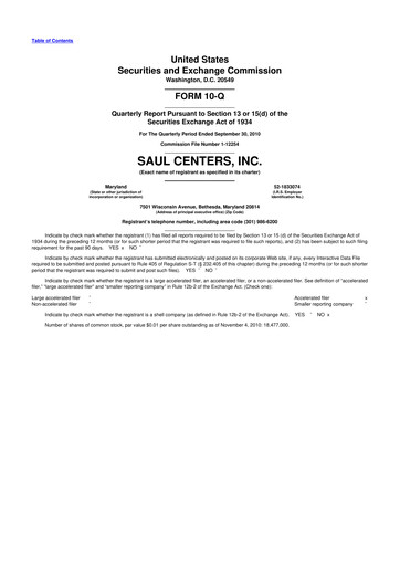 Thumbnail Saul Centers 10-Q Quarterly Report FY 