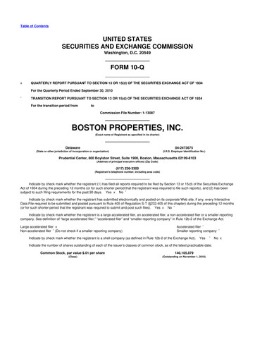 Thumbnail BXP, Inc.
 10-Q Quarterly Report FY2010 