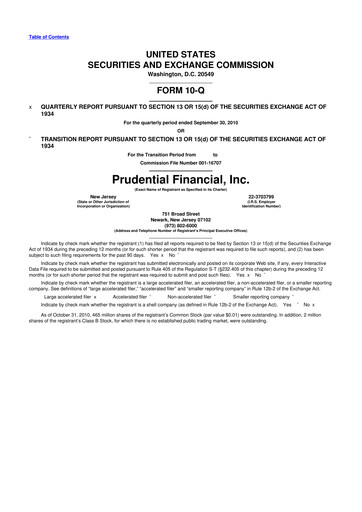 Thumbnail Prudential Financial 10-Q Quarterly Report FY2010 