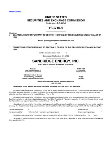 Miniature SandRidge Energy
 10-Q Rapport trimestriel 2010 