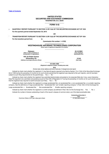 Thumbnail Wabtec 10-Q Quarterly Report FY2010 