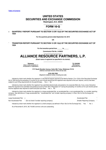 Miniature Alliance Resource Partners 10-Q Rapport trimestriel  