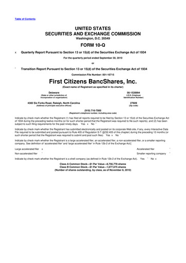 Thumbnail First Citizens BancShares
 10-Q Quarterly Report FY2010 
