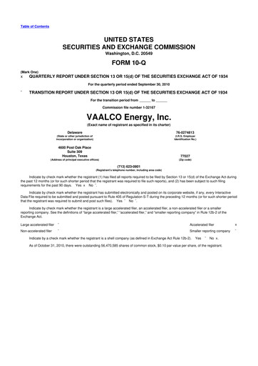 Miniature Vaalco Energy
 10-Q Rapport trimestriel  