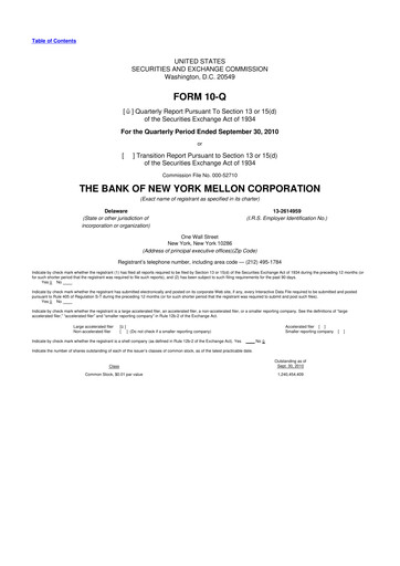 Thumbnail BNY Mellon (Bank of New York Mellon) 10-Q Quarterly Report FY2010 