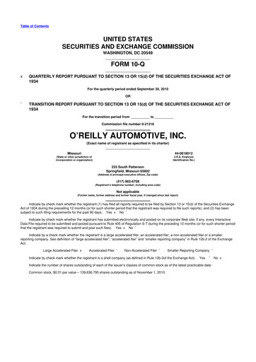 Thumbnail O'Reilly Automotive 10-Q Quarterly Report FY2010 