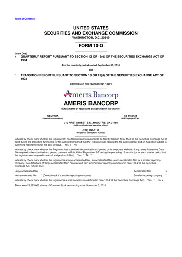 Miniature Ameris Bancorp
 10-Q Rapport trimestriel  