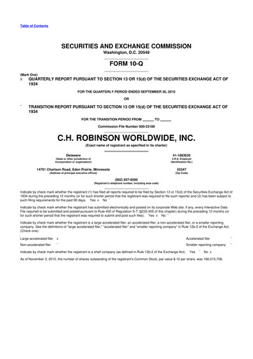 Thumbnail C. H. Robinson 10-Q Quarterly Report FY2010 