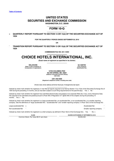 Thumbnail Choice Hotels International 10-Q Quarterly Report FY2010 